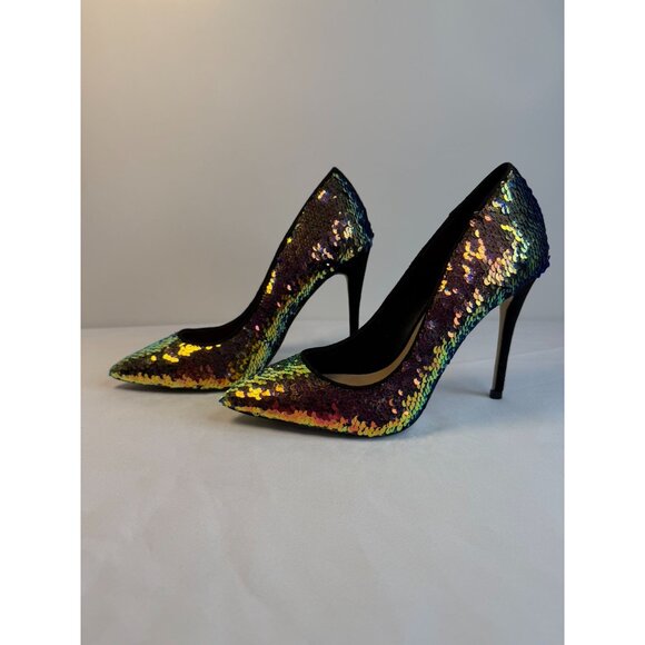 Aldo Stessy Womens Size 7 Multi-color Iridescent Sequin High Heel Party Dressy - Picture 6 of 16